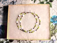 Image 7 of Delphinium White, Leaf Green, Yellow, and Orange Multicolor Beaded Large Hoop Earrings