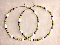 Image 8 of Delphinium White, Leaf Green, Yellow, and Orange Multicolor Beaded Large Hoop Earrings