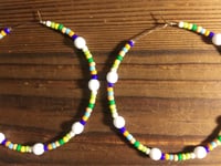 Image 3 of Delphinium White, Leaf Green, Yellow, and Orange Multicolor Beaded Large Hoop Earrings