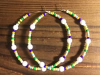 Image 4 of Delphinium White, Leaf Green, Yellow, and Orange Multicolor Beaded Large Hoop Earrings