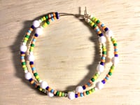 Image 1 of Delphinium White, Leaf Green, Yellow, and Orange Multicolor Beaded Large Hoop Earrings