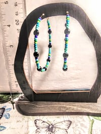 Image 5 of Viola Black, Leaf Green, and Blue Multicolor Beaded Large Hoop Earrings