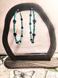 Image 6 of Viola Black, Leaf Green, and Blue Multicolor Beaded Large Hoop Earrings