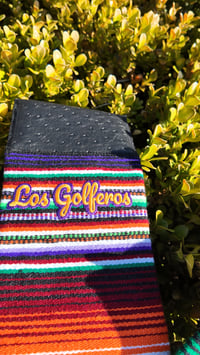 Image 5 of La Chingona - Sarape Golf Towel- Morado Y Oro