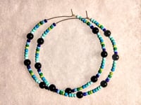 Image 8 of Viola Black, Leaf Green, and Blue Multicolor Beaded Large Hoop Earrings