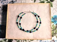 Image 7 of Viola Black, Leaf Green, and Blue Multicolor Beaded Large Hoop Earrings