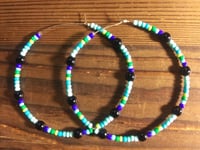 Image 4 of Viola Black, Leaf Green, and Blue Multicolor Beaded Large Hoop Earrings
