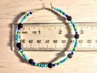 Image 2 of Viola Black, Leaf Green, and Blue Multicolor Beaded Large Hoop Earrings