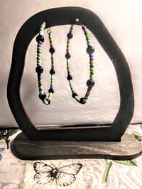 Image 6 of Viola Black, Lemon Yellow, Blue, and Magenta Multicolor Beaded Large Hoop Earrings