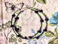 Image 9 of Viola Black, Lemon Yellow, Blue, and Magenta Multicolor Beaded Large Hoop Earrings