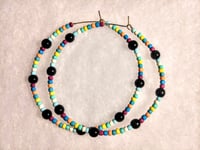 Image 8 of Viola Black, Lemon Yellow, Blue, and Magenta Multicolor Beaded Large Hoop Earrings