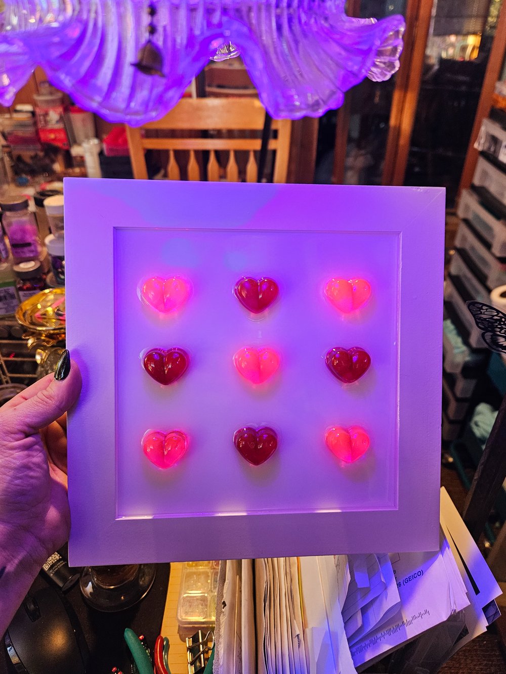 Image of 3D Chonky Heart Wall Art: 10x10 White Wooden Frame