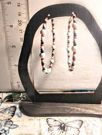 Image 5 of Orchid White, Cherry Red, White, and Grey Multicolor Beaded Large Hoop Earrings