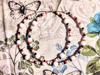 Image 9 of Orchid White, Cherry Red, White, and Grey Multicolor Beaded Large Hoop Earrings
