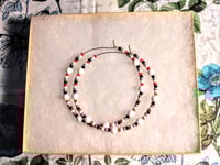 Image 7 of Orchid White, Cherry Red, White, and Grey Multicolor Beaded Large Hoop Earrings