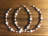 Image 4 of Orchid White, Cherry Red, White, and Grey Multicolor Beaded Large Hoop Earrings