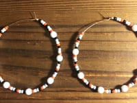 Image 3 of Orchid White, Cherry Red, White, and Grey Multicolor Beaded Large Hoop Earrings