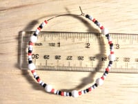Image 2 of Orchid White, Cherry Red, White, and Grey Multicolor Beaded Large Hoop Earrings