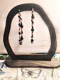 Image 6 of Onyx Black, Cherry Red, White, and Grey Multicolor Beaded Large Hoop Earrings