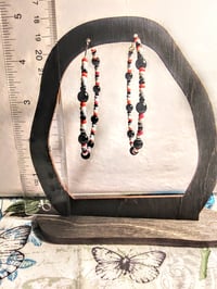 Image 5 of Onyx Black, Cherry Red, White, and Grey Multicolor Beaded Large Hoop Earrings