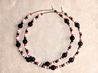 Image 8 of Onyx Black, Cherry Red, White, and Grey Multicolor Beaded Large Hoop Earrings