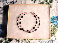 Image 7 of Onyx Black, Cherry Red, White, and Grey Multicolor Beaded Large Hoop Earrings