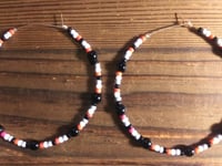 Image 3 of Onyx Black, Cherry Red, White, and Grey Multicolor Beaded Large Hoop Earrings
