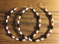 Image 4 of Onyx Black, Cherry Red, White, and Grey Multicolor Beaded Large Hoop Earrings