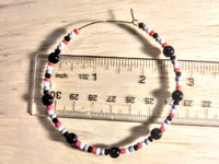 Image 2 of Onyx Black, Cherry Red, White, and Grey Multicolor Beaded Large Hoop Earrings