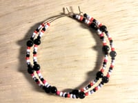 Image 1 of Onyx Black, Cherry Red, White, and Grey Multicolor Beaded Large Hoop Earrings
