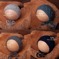 Image 2 of Newborn openwork bonnets gray denim navy