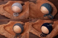 Image 1 of Newborn openwork bonnets gray denim navy