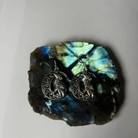 Image 3 of Silver Wolf and Moon Earrings