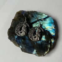 Image 1 of Silver Wolf and Moon Earrings