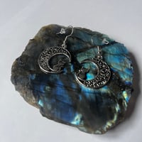 Image 1 of Silver Cat and Moon Earrings