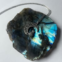 Image 1 of Silver Cat and Moon Necklace