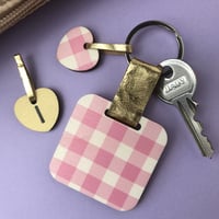 Image 2 of Personalised Gingham Print Keyring and Pocket Mirror