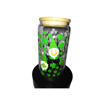 Image 2 of 3 Times Lucky Glass Cup with lid and straw | St. Patrick's Day