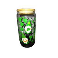 Image 3 of 3 Times Lucky Glass Cup with lid and straw | St. Patrick's Day