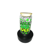 Image 1 of 3 Times Lucky Glass Cup with lid and straw | St. Patrick's Day