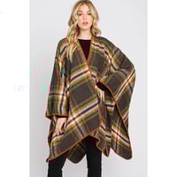 Image 1 of Plaid Pattern Ruana 100% Polyester