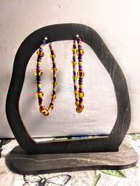 Image 6 of Plumeria Orange, Ocean Blue, Black, and Burgundy Multicolor Beaded Large Hoop Earrings