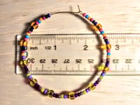 Image 2 of Plumeria Orange, Ocean Blue, Black, and Burgundy Multicolor Beaded Large Hoop Earrings