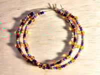 Image 1 of Plumeria Orange, Ocean Blue, Black, and Burgundy Multicolor Beaded Large Hoop Earrings