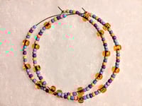 Image 8 of Plumeria Orange, Ocean Blue, Black, and Burgundy Multicolor Beaded Large Hoop Earrings