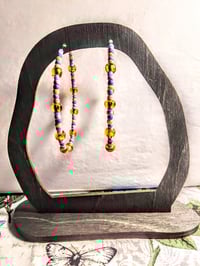 Image 5 of Plumeria Orange, Ocean Blue, Purple, and Grey Multicolor Beaded Large Hoop Earrings