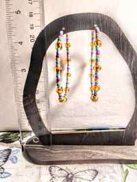Image 6 of Plumeria Orange, Ocean Blue, Purple, and Grey Multicolor Beaded Large Hoop Earrings