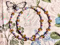 Image 9 of Plumeria Orange, Ocean Blue, Purple, and Grey Multicolor Beaded Large Hoop Earrings