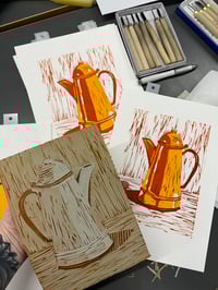 Vintage Kettle Reduction Lino Print