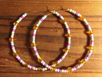 Image 4 of Plumeria Orange, Ocean Blue, Purple, and Grey Multicolor Beaded Large Hoop Earrings